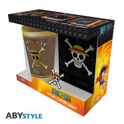 ONE PIECE Gift Set XXL Glass + Pin + Skull Pocket Notebook